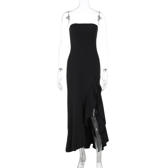 Sexy Split Maxi Dress Tube Top Temperament Women's Dress Black - Shop at LoveMi