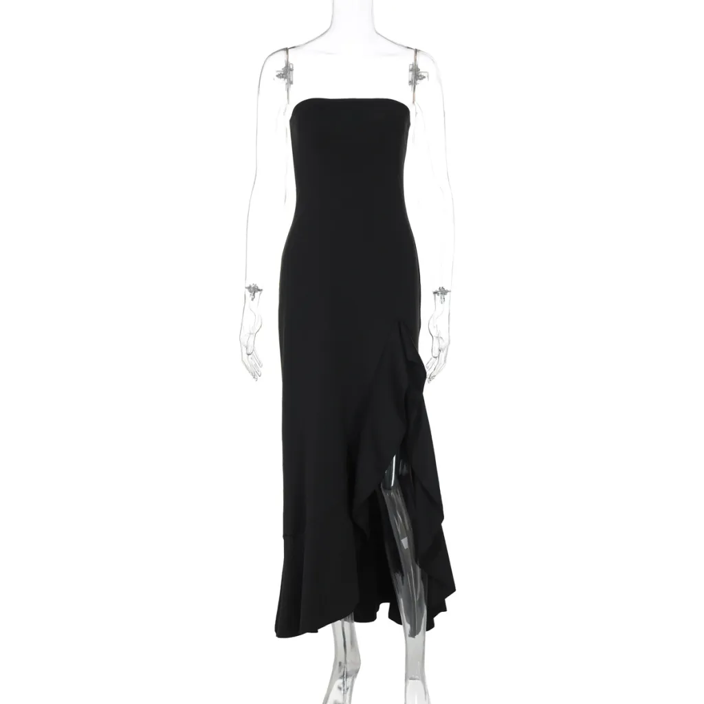 Sexy Split Maxi Dress Tube Top Temperament Women's Dress - Black