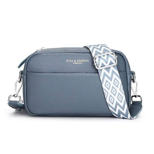 Women's Fashion Simple First Layer Leather One shoulder Crossbody Bag Blue - Shop at LoveMi
