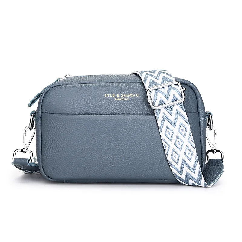Women's Fashion Simple First Layer Leather One-shoulder Crossbody Bag - Blue