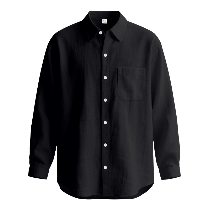 Breathable Linen Blend Solid Lapel Shirt with Long Sleeves