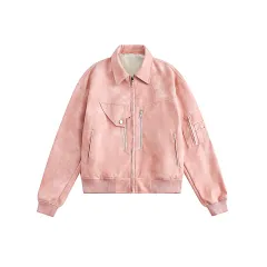 Casual Autumn Street Fashion PU Leather Jacket - Pink - View 1