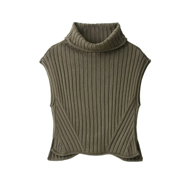High neck Slim fit Sleeveless Knitted Vest Versatile Knitwear Green - Shop at LoveMi
