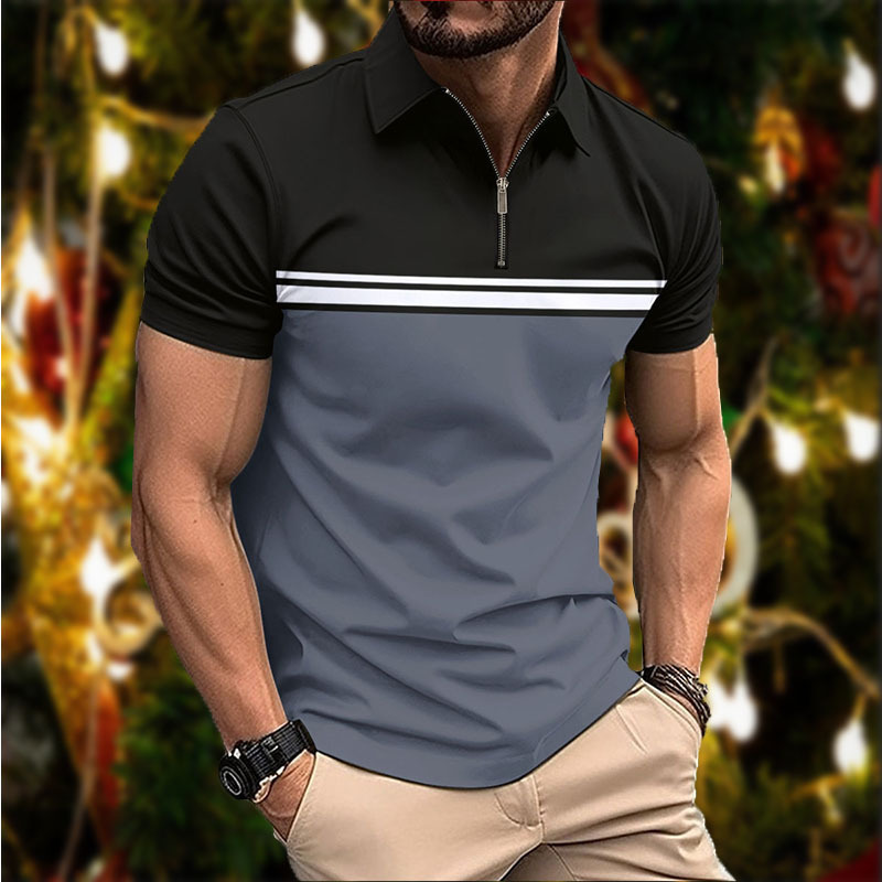 Mens Stylish Slim-fit POLO Shirt With A Pointed Collar And Chest Stripes