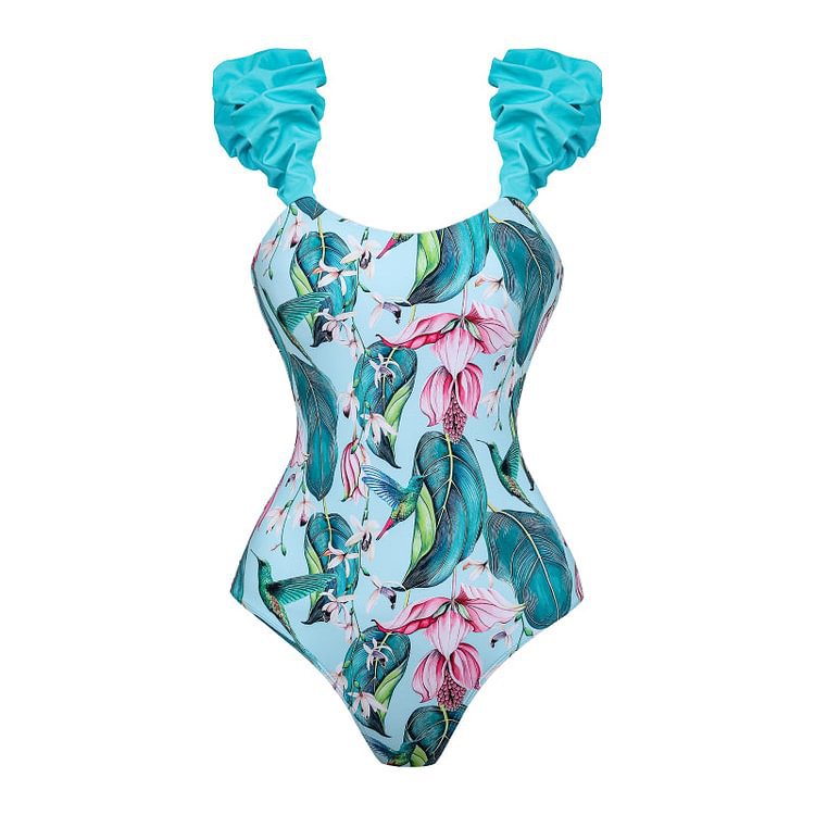 One shoulder Ruffled Printed One piece Swimsuit Suit Cloud Swimsuit L - Shop at LoveMi