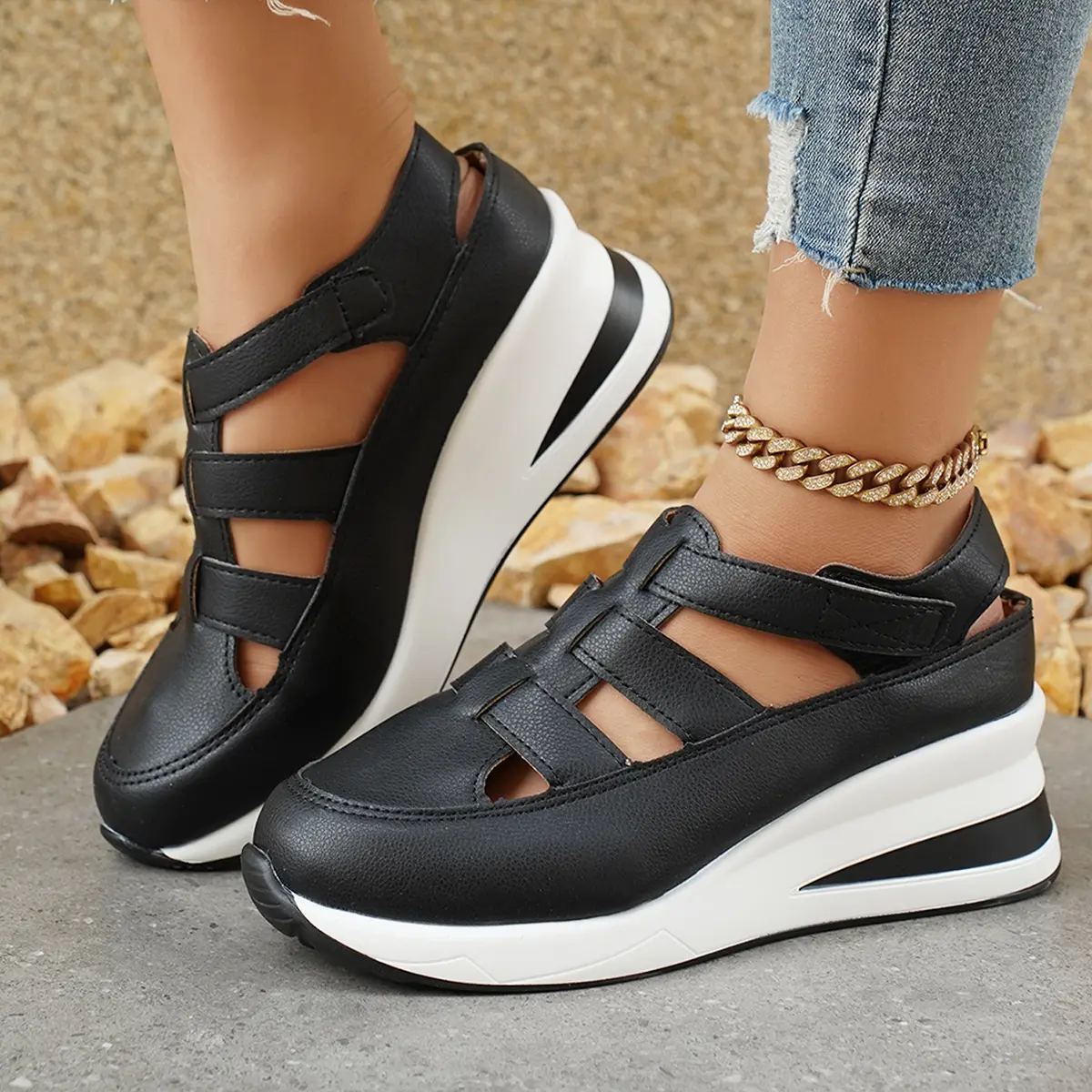 Womens Thin Platform Thick-soled Height-increasing Shoes