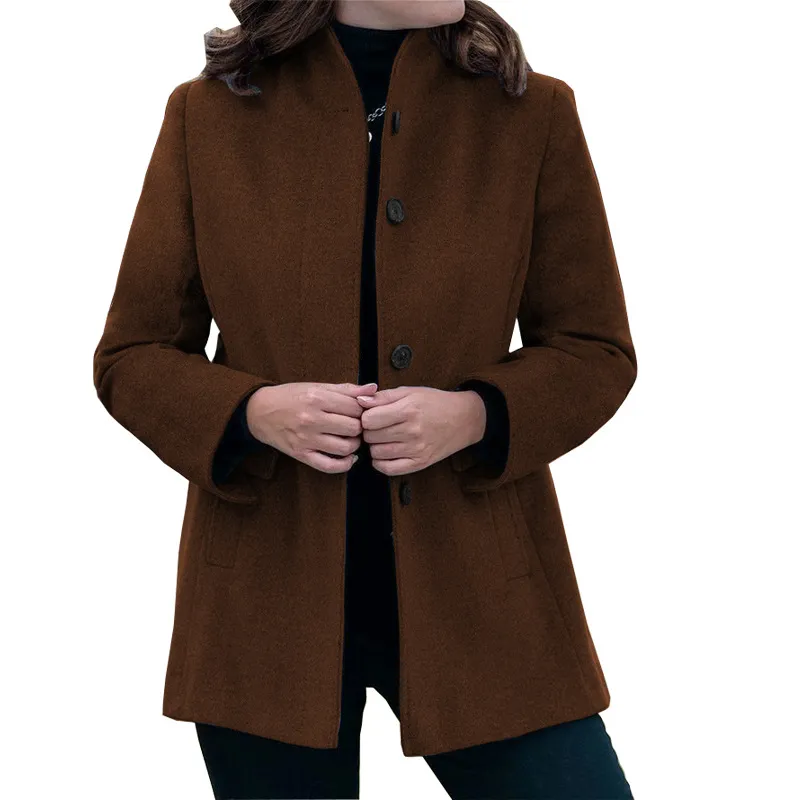 Minimalist Long Sleeve Lapel Button Slim-fit Woolen Coat - Brown
