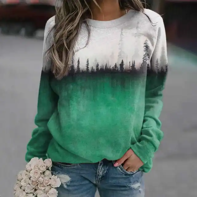 Casual Women's Pine Printed Crew Neck Sweatshirt Gbh0024 6Xl - Shop at LoveMi