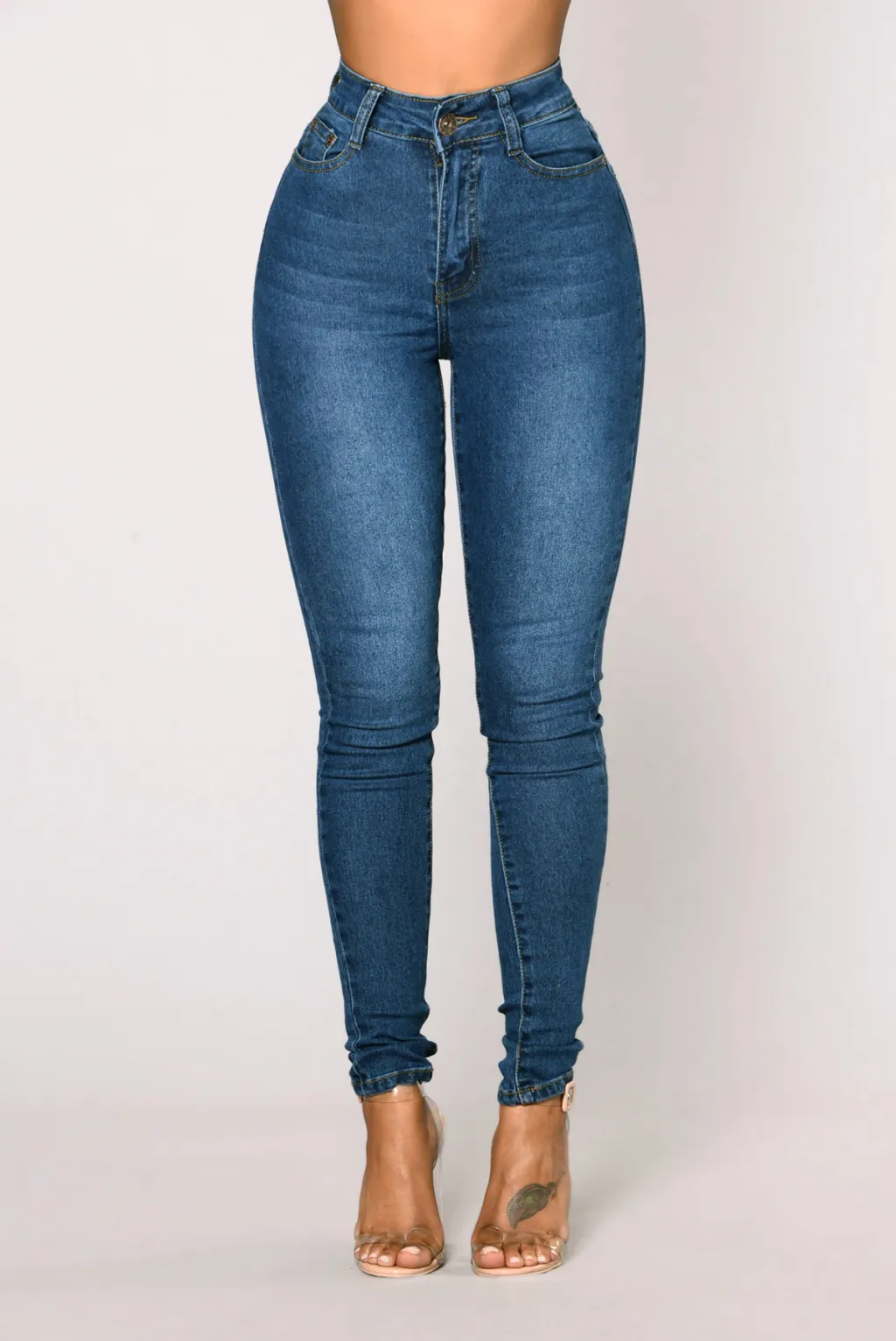 Ultra High Waist Stretch Hip Lift Denim Skinny Pants - Light Blue