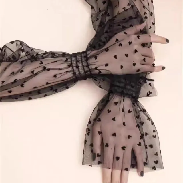 Ladies' Mesh Sun Protection Love Polka Dot Gloves Black Heart - Shop at LoveMi