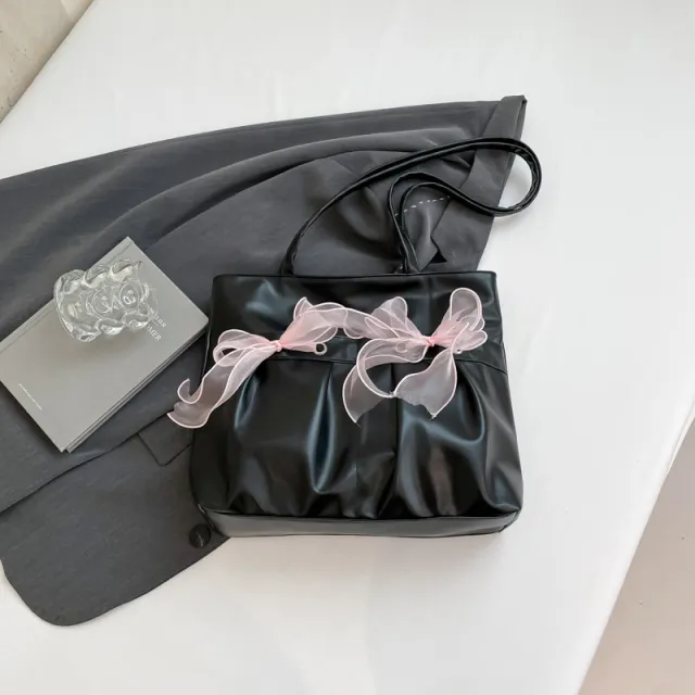 College Style Bow Tote Bag Large Capacity Black - Shop at LoveMi