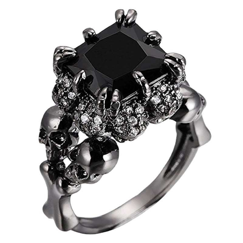 Fashion Black Skull Zircon Ring