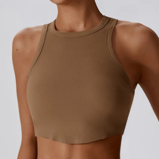 Tight Back Yoga Clothes Breathable Sports I shaped T shirt Inner Match Sleeveless Caramel Mocha - Shop at LoveMi
