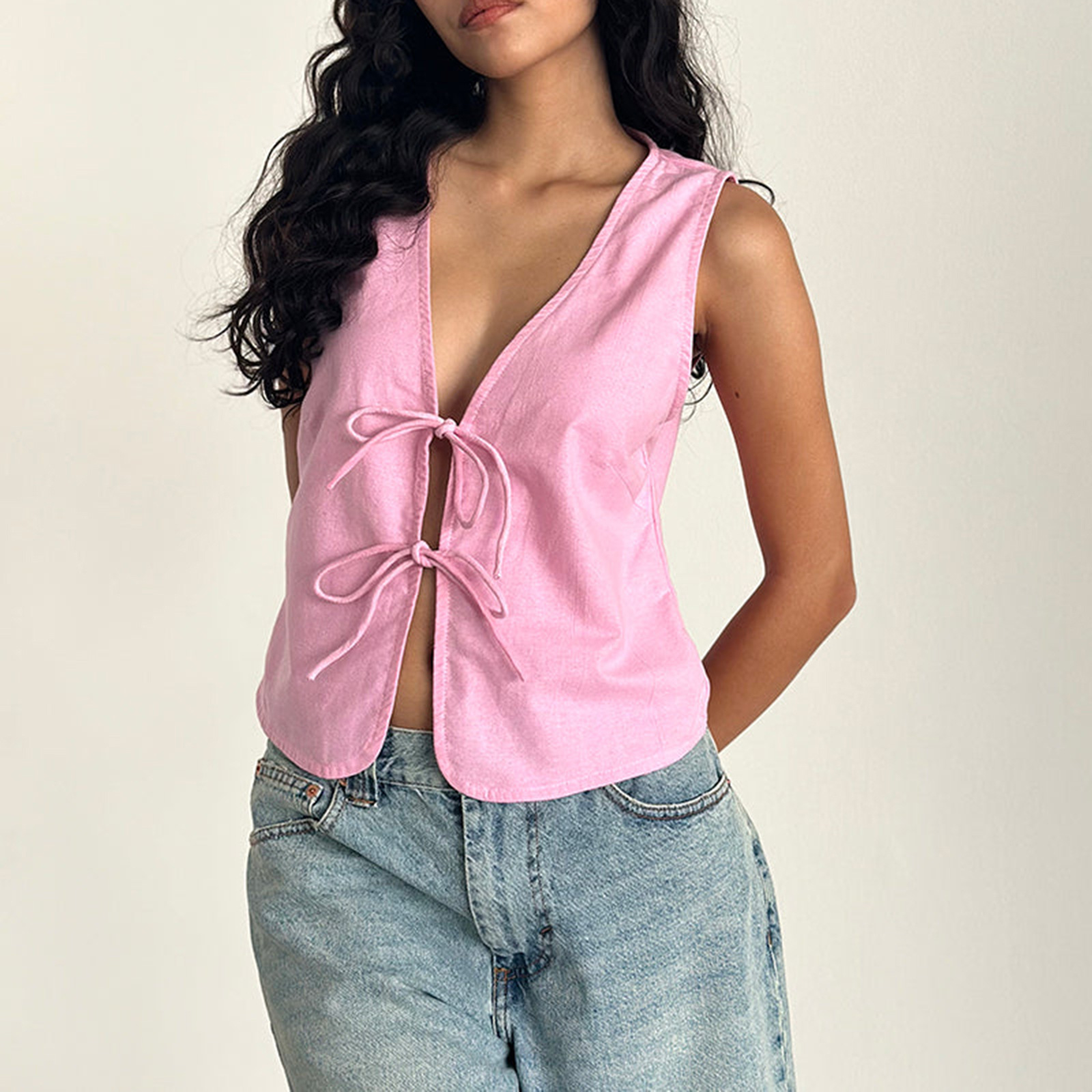 Bow Lace Up Slim Fit Vest Sleeveless Top