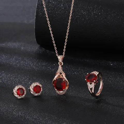 Women's Korean-style Red Tourmaline Colored Gemstone Pendant Necklace