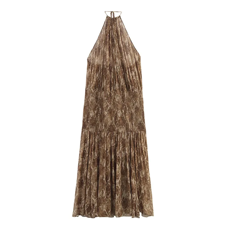 Ethnic Style Flower Print Hanging Collar Dress