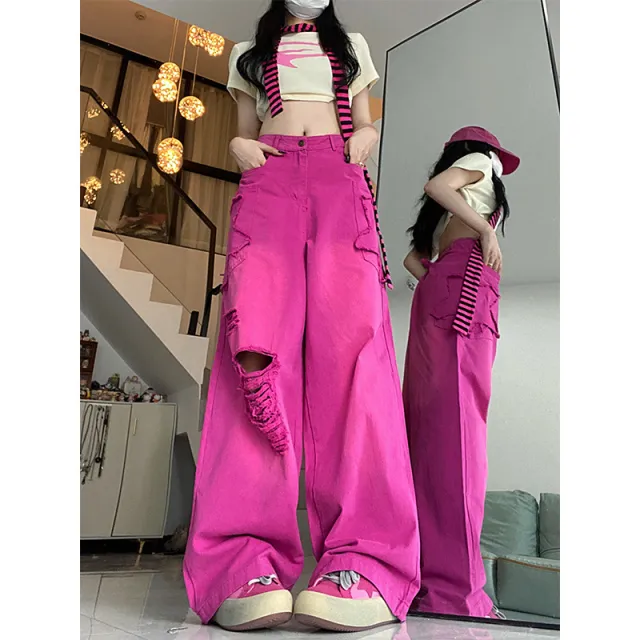 Summer Thin Dopamine Wear Straight Wide leg Pants Rose Red Premium Edition - Shop at LoveMi