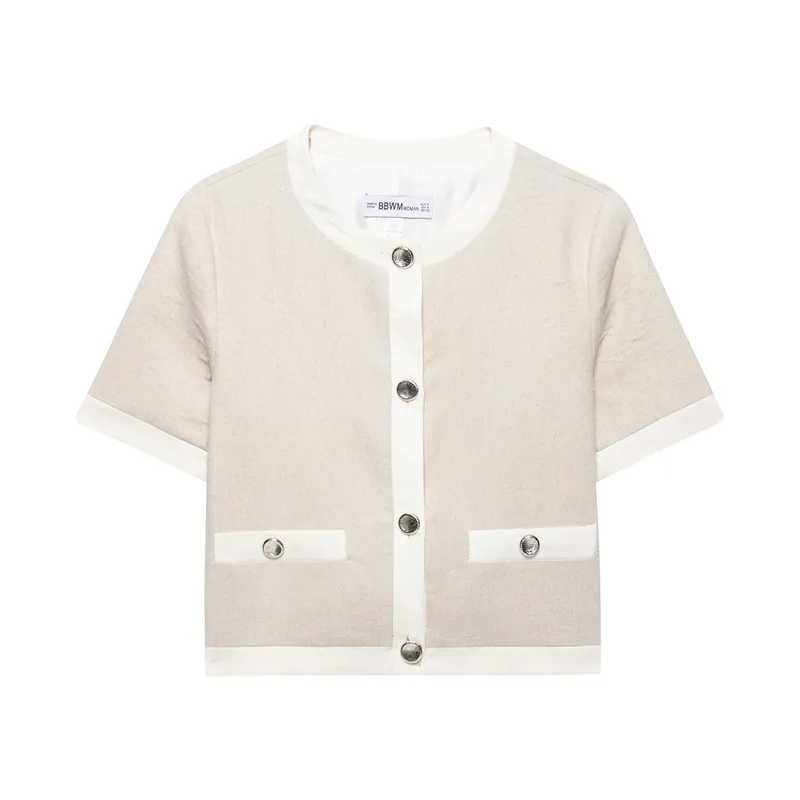 Linen Blended Short Sleeve Suit Coat - Top-Xs
