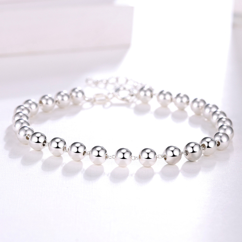 Round Silver Bead Short Adjustable Silver Bracelet thumbnail 2
