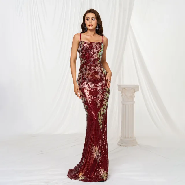 Sling Off neck Sheath Sequined Banquet Fishtail Evening Dress Red - Shop at LoveMi