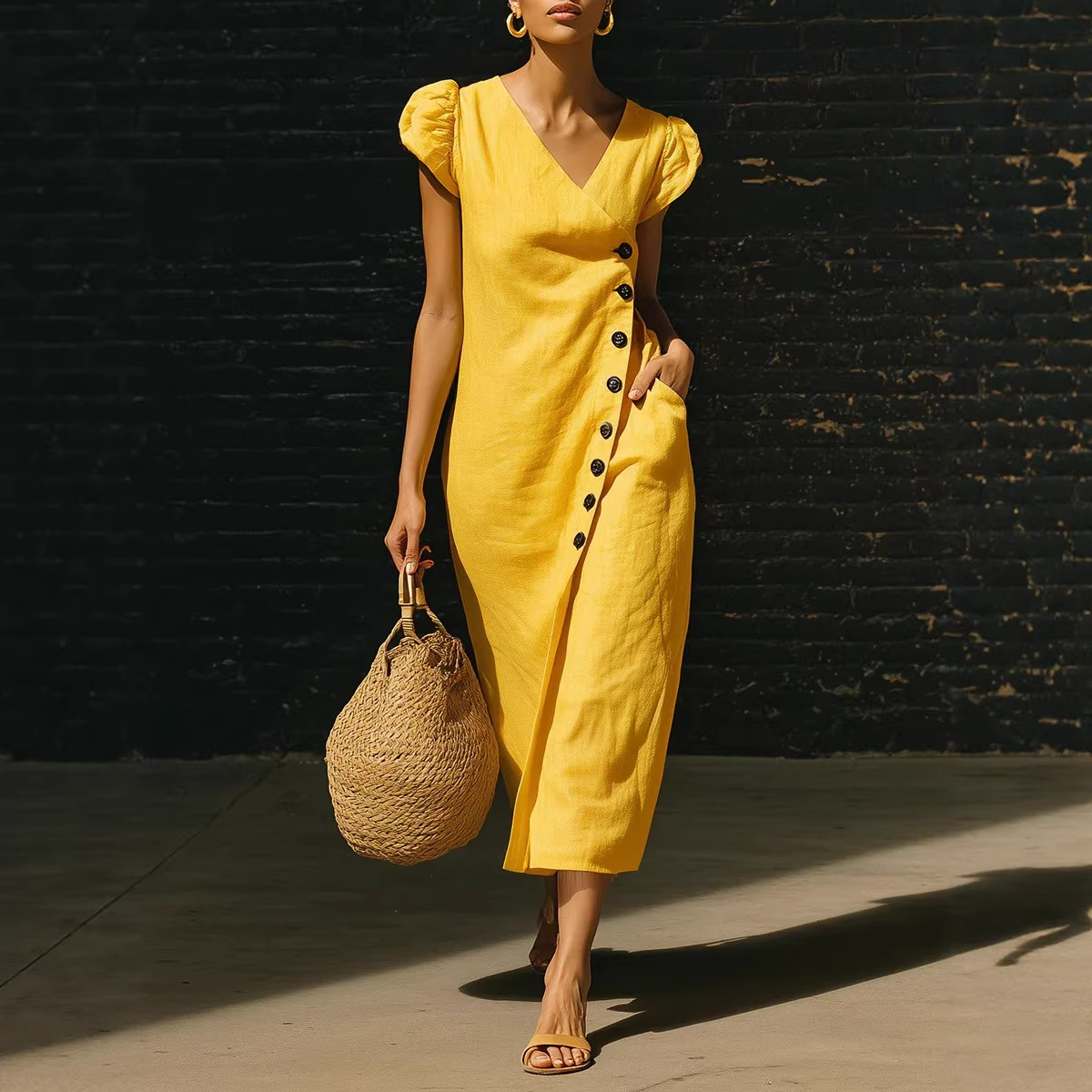 Women's Casual V-Neck Short-Sleeve Dress