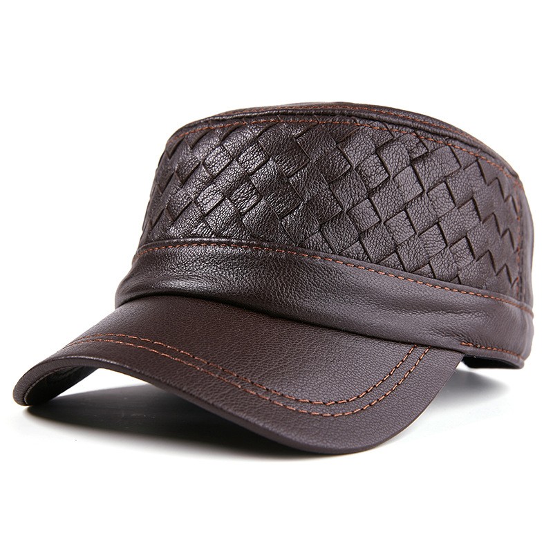 Sheepskin Female British Style Flat top Cap Brown Full Grain Sheepskin - Shop at LoveMi