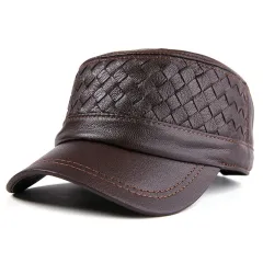 Sheepskin Female British Style Flat-top Cap - Brown Full Grain Sheepskin - View 1