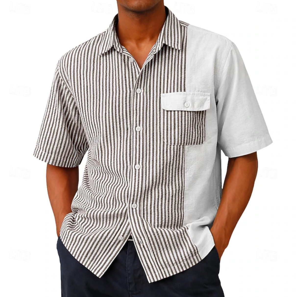 Lightweight Breathable Striped Short-Sleeve Shirt For Men 3