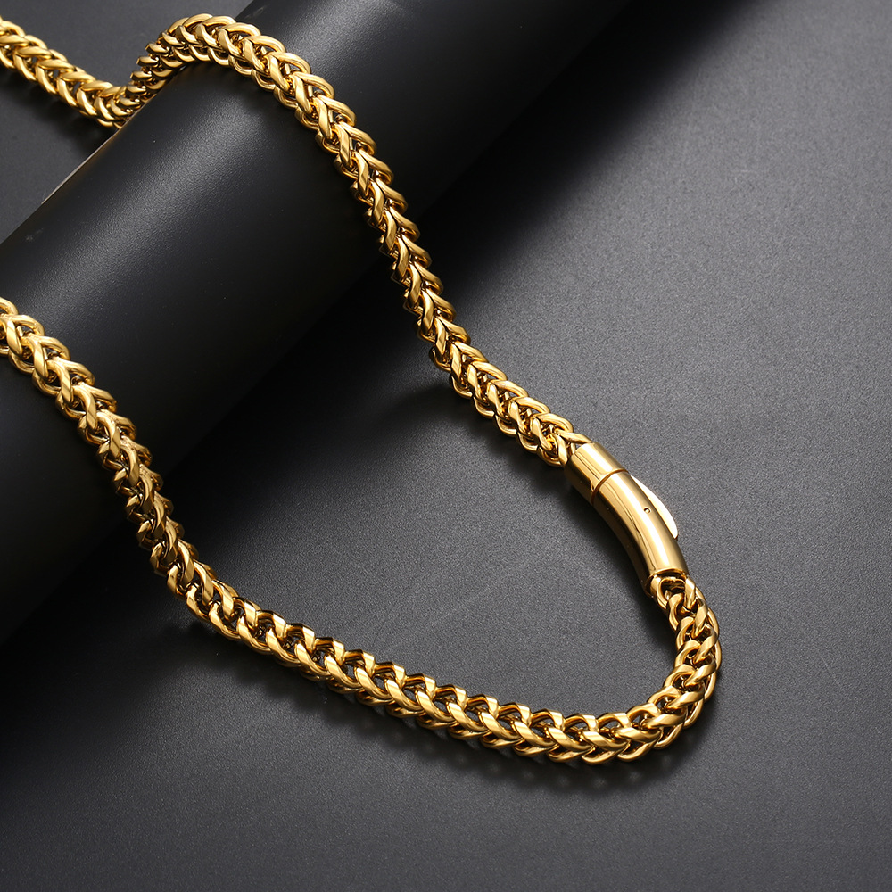 6mm Spring Snap Button Stainless Steel Necklace Hip Hop