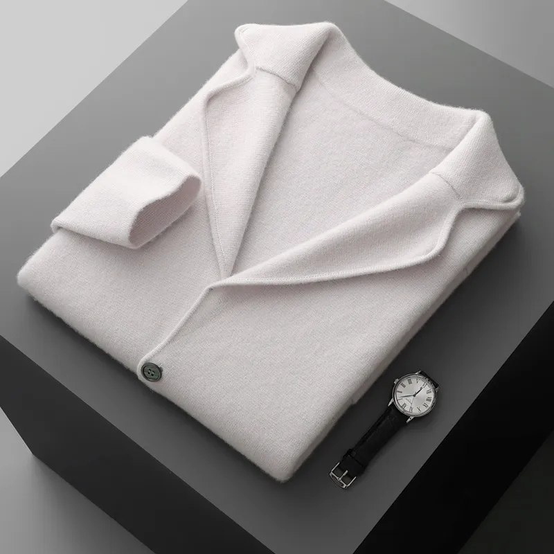 Lapel Cashmere Men's Air Layer Thickened Outer Wear Sweater Loose Casual Knitted Jacket