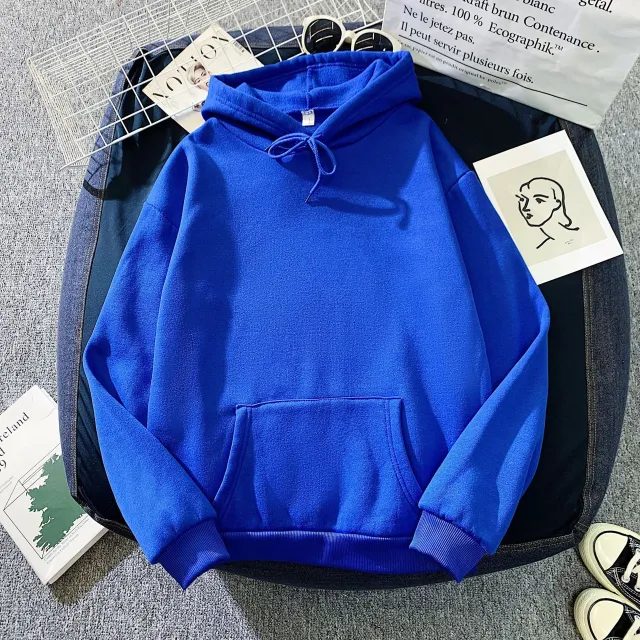 Women's Fall Winter Hooded Loose Solid Color Hoodie Blue - Shop at LoveMi