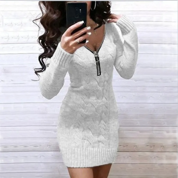 European And American Knitwear Dress Women - White