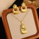 Stainless Steel Heart Bow Flower Necklace And Earrings Set view 6