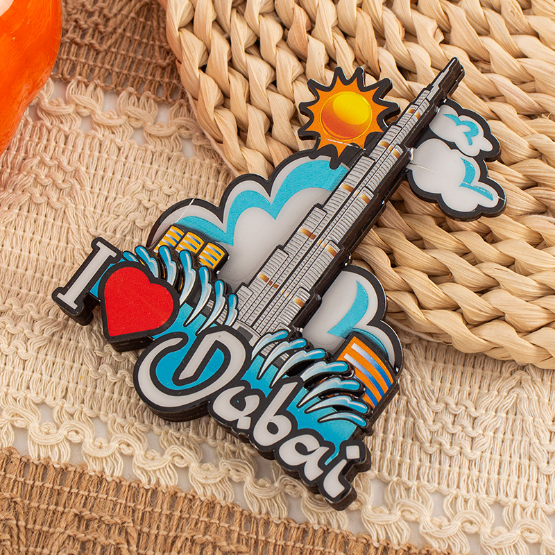 Wooden Dubai Tower And Burj Al Arab Fridge Magnet