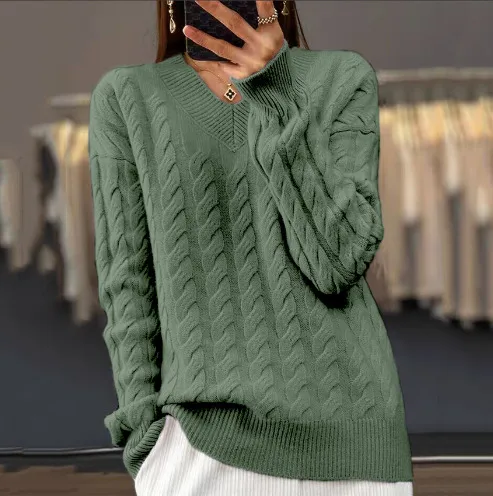 Women's V neck Sweater Pullover Sweater Green - Shop at LoveMi