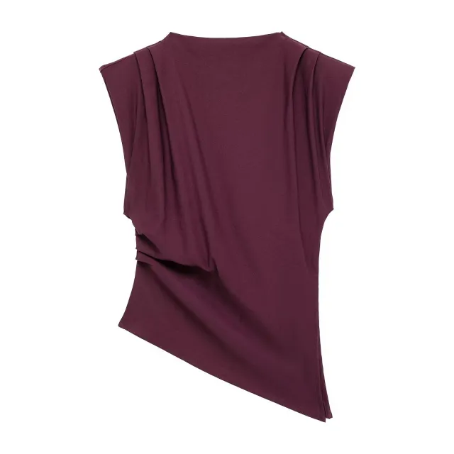 Pleated Decorative Padded Shoulder Top Purple - Shop at LoveMi