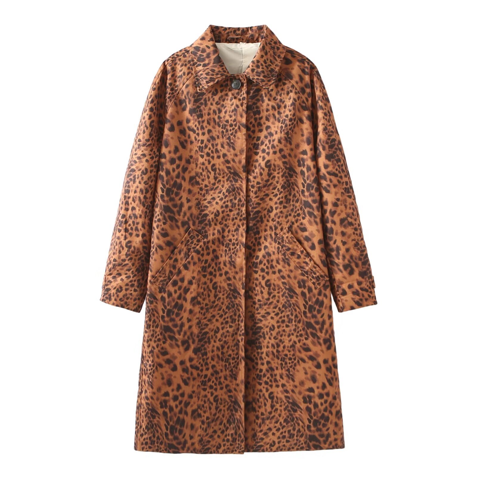 Single breasted Animal Print Long Trench Coat Picture Color - Shop at LoveMi
