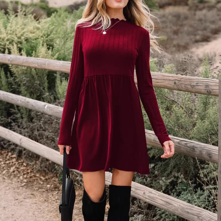 Solid-color Versatile Fashionable High-waisted A-line Skirt