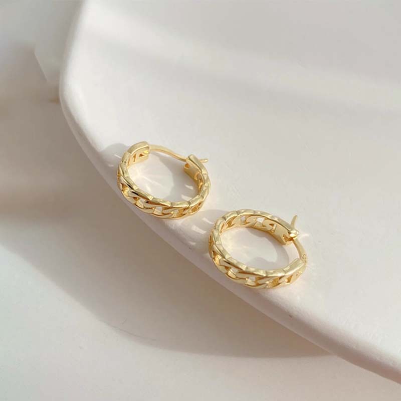 S925 Sterling Silver Chain Ear Ring Women's Hollow Design Earrings