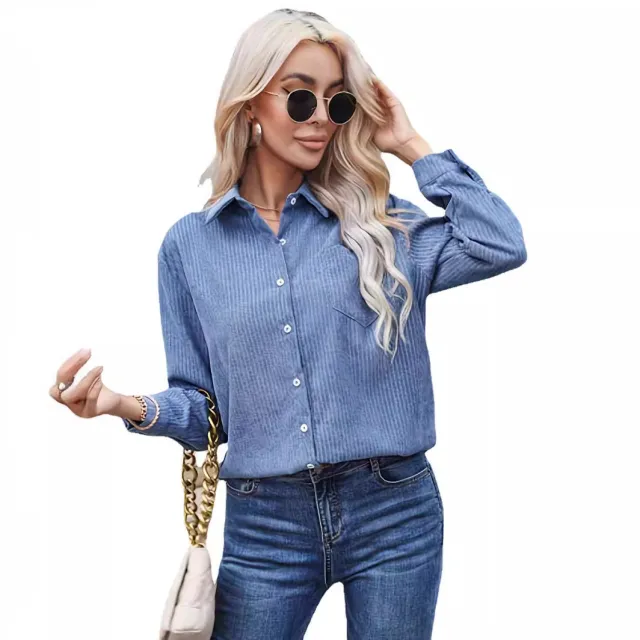 Women's Casual Loose Long Sleeve Shirt Top Blue - Shop at LoveMi