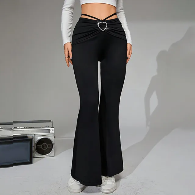 Pants Women's Clothing Heart Buckle Slingback Black - Shop at LoveMi
