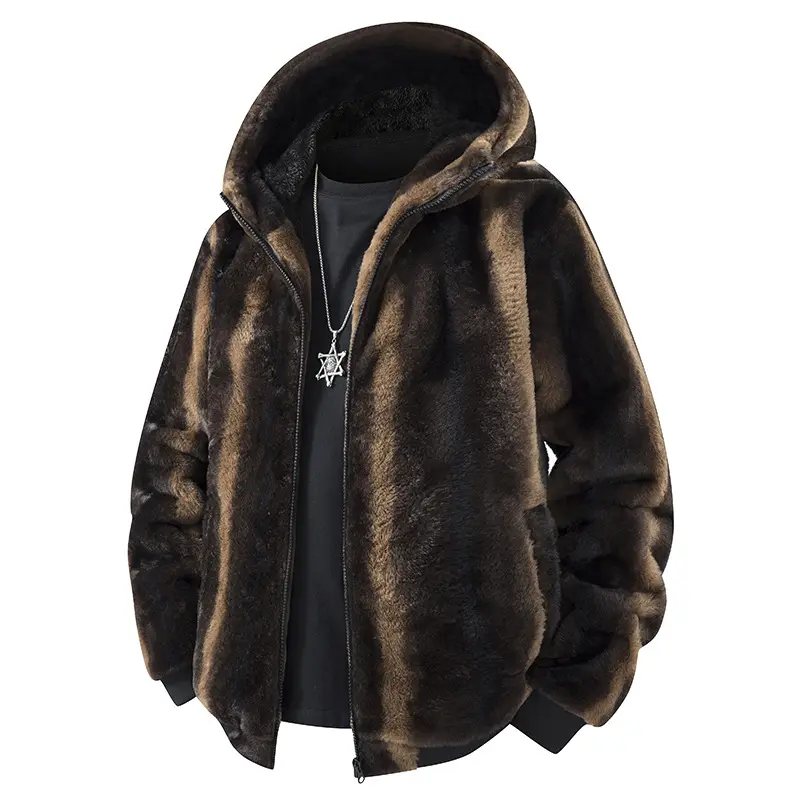 AutumnWinter Fleece-Lined Hooded Leopard-Print Cardigan Coat
