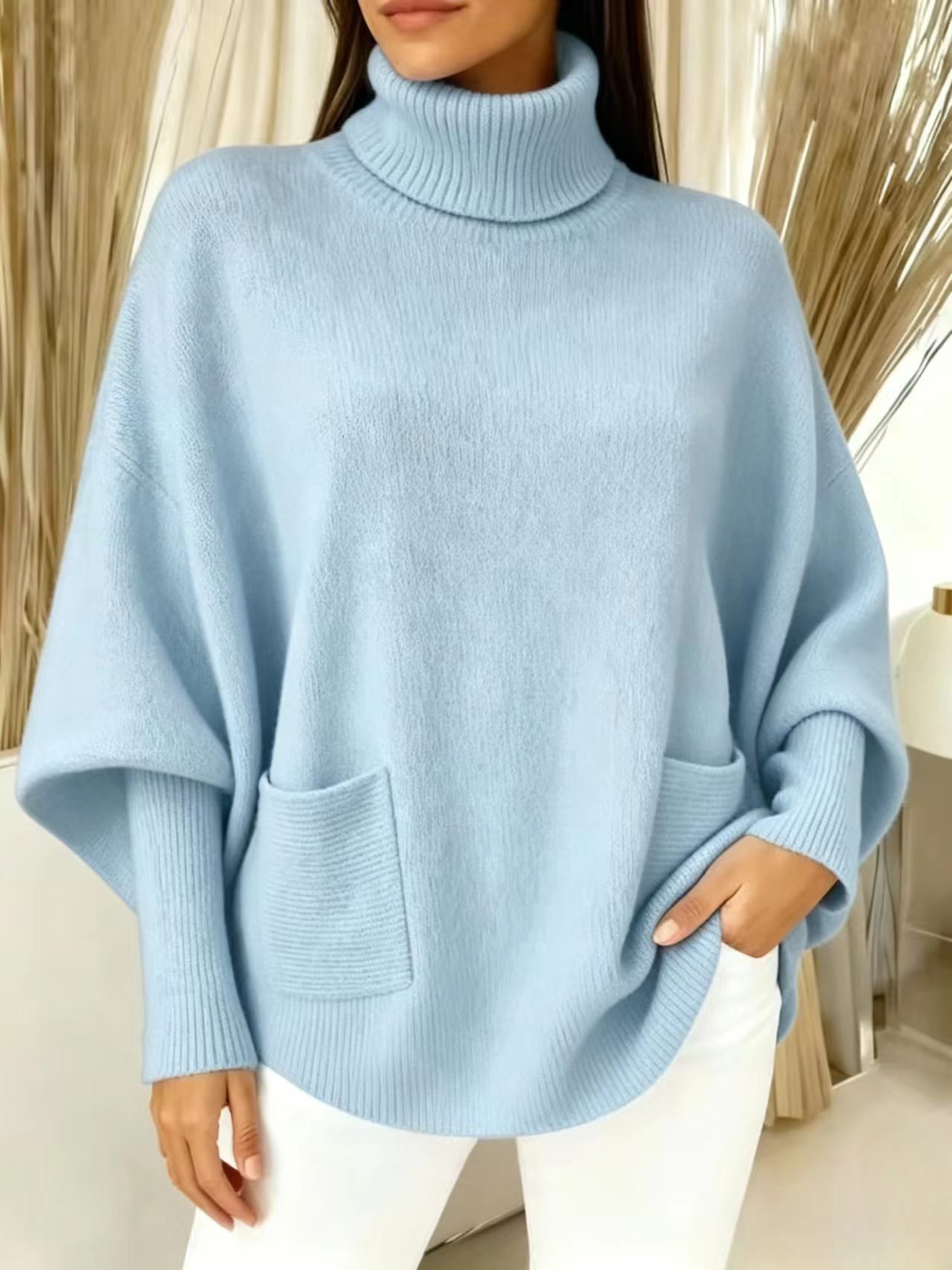 Oversized turtleneck sweater – multiple colorways shown side by side