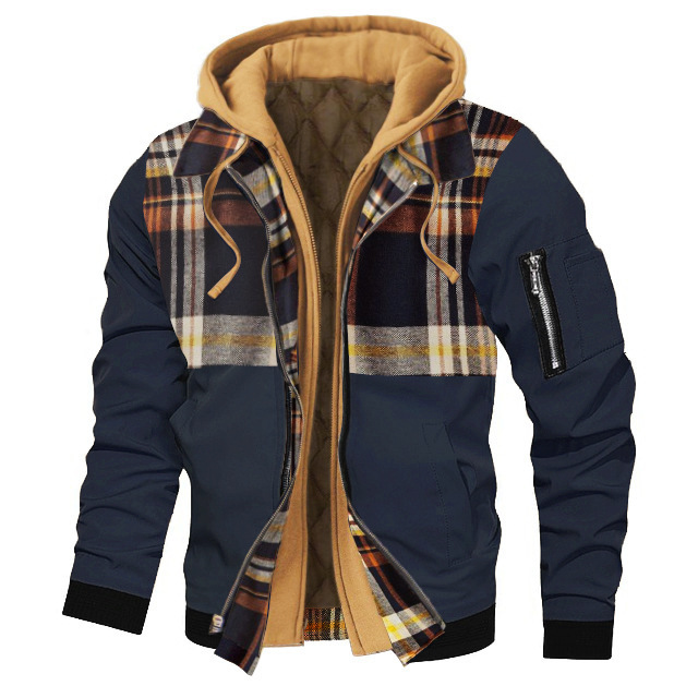Autumn And Winter Thick Plus Size Men's Solid Color Hooded Jacket - Picture 22 of 24