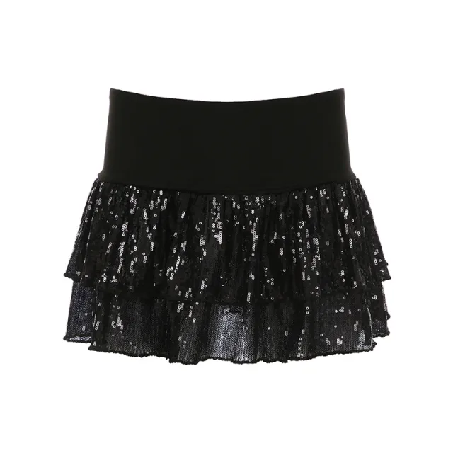 INS Sweet And Sexy Sequin Stitching Cake Skirt Black - Shop at LoveMi