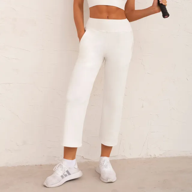Yoga Wide leg Pants High Waist Straight Casual Trousers Optical White - Shop at LoveMi