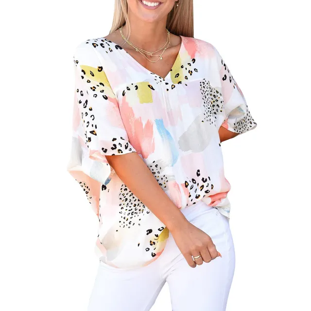 Women's Batwing Sleeve Loose V neck Pullover Top White - Shop at LoveMi