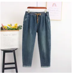 Elastic Waist Loose Wide Leg Jeans Extra Large Size Straight-leg Pants High Elastic - Cowboy-6Xl - View 1