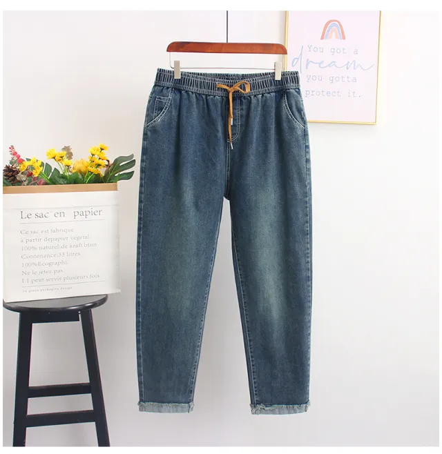 Elastic Waist Loose Wide Leg Jeans Extra Large Size Straight leg Pants High Elastic Cowboy 6Xl - Shop at LoveMi