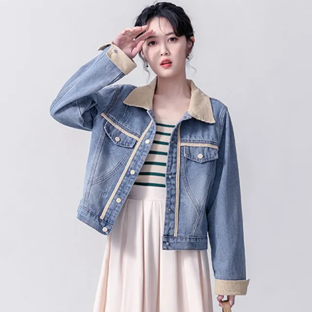 Retro Mid length Long Sleeve Jacket For Women Light Blue - Shop at LoveMi